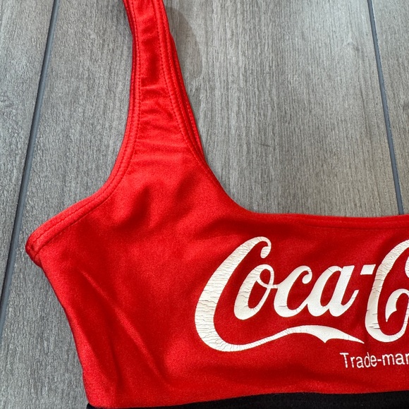 Vintage 1996 Coca-Cola Red and Black Striped One-Piece Swimsuit - Picture 2 of 13